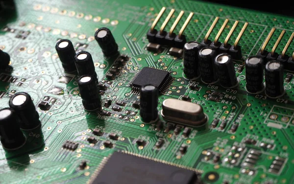 stock image Micro electronic background. Semiconductor technology. Chip on printed circuit board. 