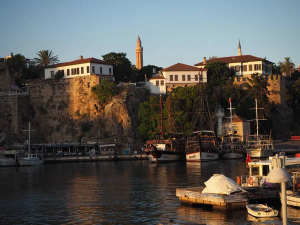Historical Buildings Fishing Boats Kaleici Old Antalya Town — Stock Photo, Image