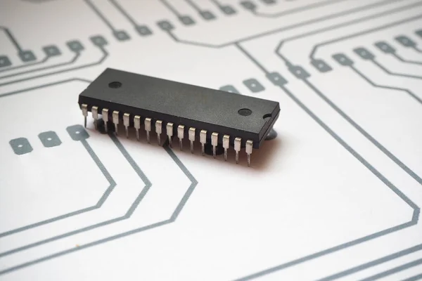32-legged integrated circuit. Semiconductor component on an electronic schema.