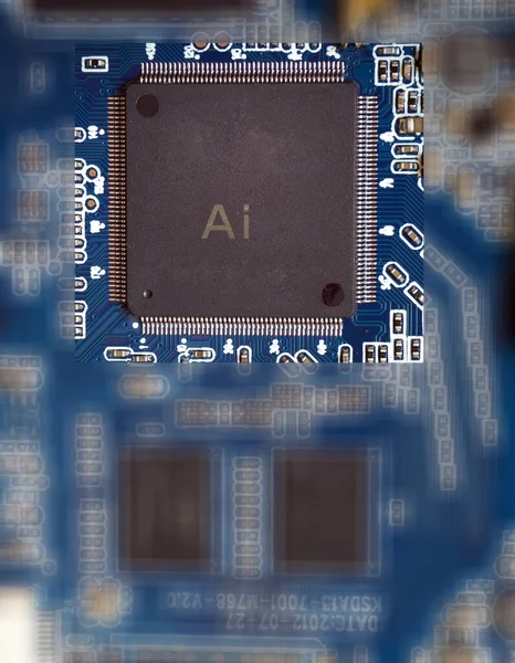 Chip Con Inscripción Con Desenfoque Alrededor Concepto Inteligencia Artificial Placa — Foto de Stock