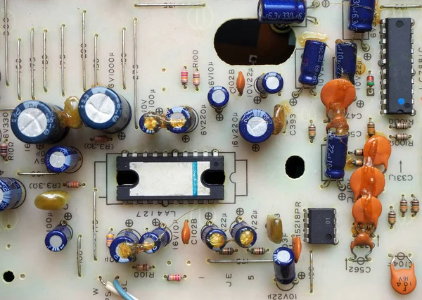 Componentes Electrónicos Montados Una Placa Fondo Electrónico Industrial — Foto de Stock