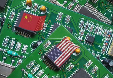 Semiconductors that became a flashpoint in the World. Competition in advanced technology between US and China. clipart