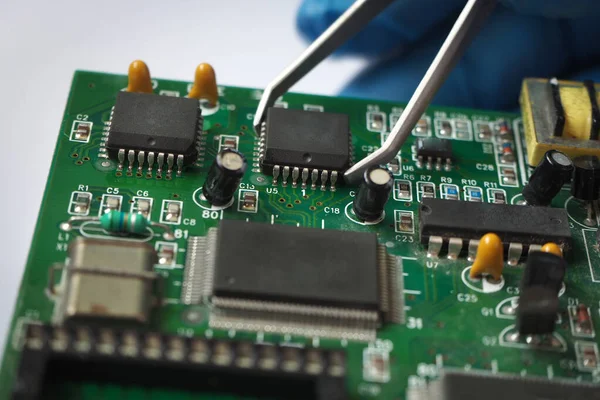 Placa Circuito Impresso Com Chipset Componentes Semicondutores Setor Alta Tecnologia — Fotografia de Stock