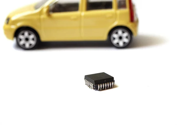Chips Der Autoindustrie Smart Autos Elektronische Mikrochip Konzept Hintergrund Halbleiter — Stockfoto