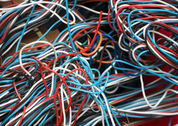 Çok Renkli Karmaşık Kablolar Soyut Doku Desen Arka Planı Telekomünikasyon — Stok fotoğraf
