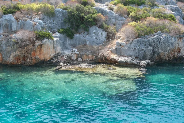 Ruinas Las Civilizaciones Lycian Mediterráneo Kekova Hundió Ciudad Mar Turquesa — Foto de Stock
