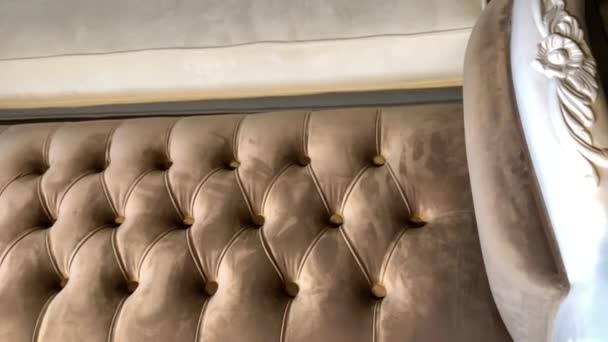 Bench Sofas Brown Color Velcet Selective Focus Velour Sofa Close — Stock Video