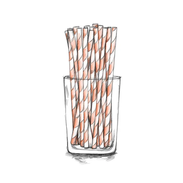 Many striped straws in the glass on a white background