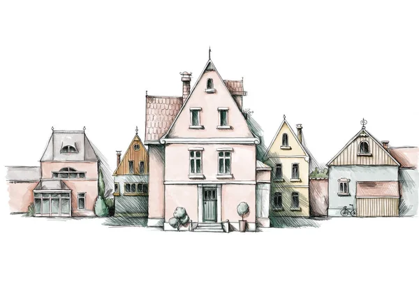 Pretty Town Villa Sketch Houses Background — Stockfoto
