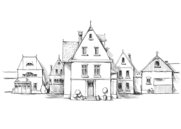 Pretty Town Villa Sketch Houses Background White Background — Stockfoto