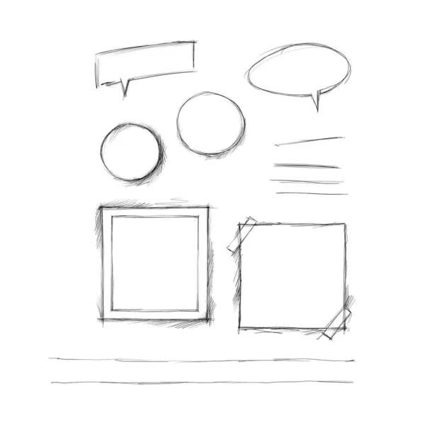 Sketch style graphic elements and frames on a white background