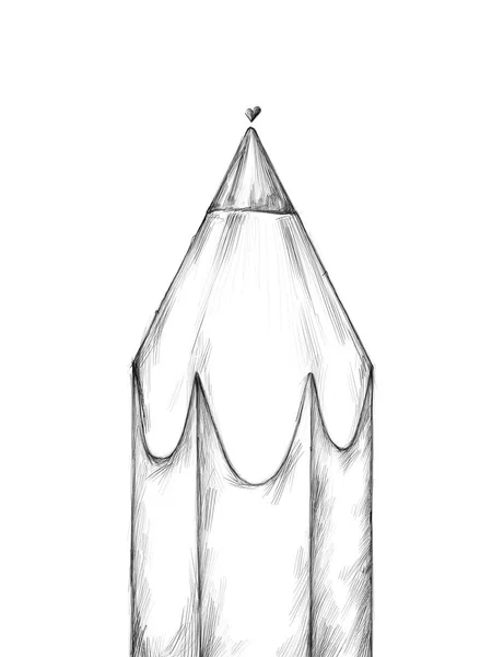 Close Large Pencil Tiny Heart Neutral White Background — Stockfoto
