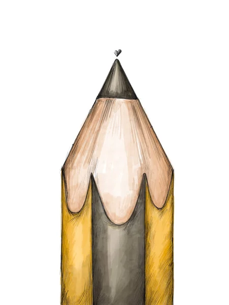 Close Large Pencil Tiny Heart White Background — Φωτογραφία Αρχείου