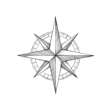 Compass rose as a symbol on a neutral white background