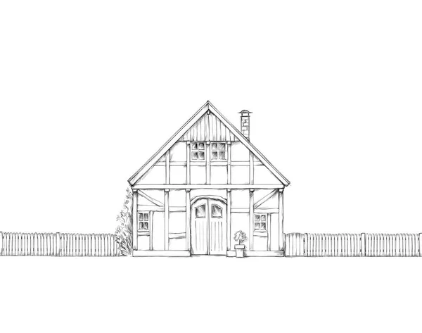 Illustration Cute Half Timbered House Front White Background — Foto de Stock
