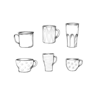 Illustration of Different cups and mugs on white background
