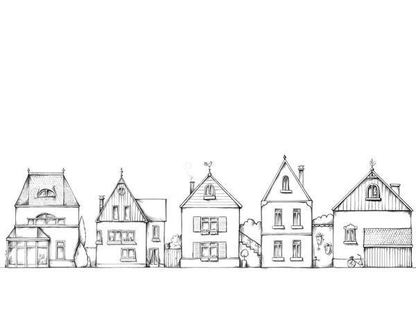 Illustration Some Pretty Townhouses Row White Background —  Fotos de Stock