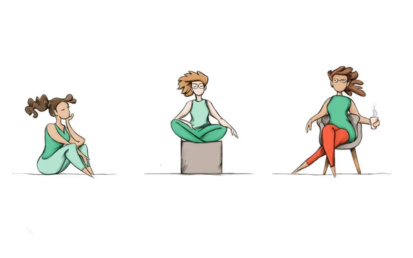 Ilustración Tres Mujeres Sentadas — Foto de Stock