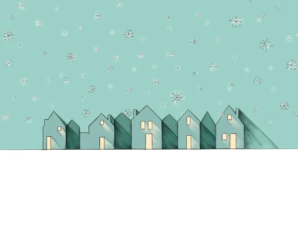 Illustration Eines Beleuchteten Winterhauses Bei Nacht Mit Schnee — Stockfoto