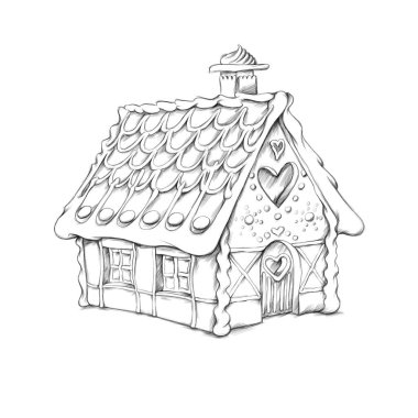 Illustration of a gingerbread house with icing