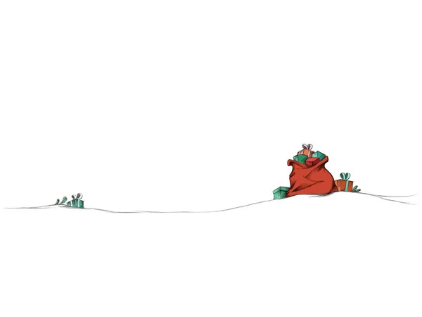 Beyaz arka planda hediyeler olan Noel Baba 'nın kırmızı çuvalı.