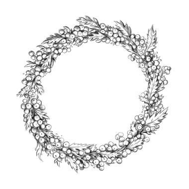 Illustration of a Christmas wreath made of berries and leaves
