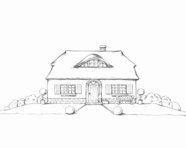 Sazdan çatılı şirin bir Frizya evi tasviri