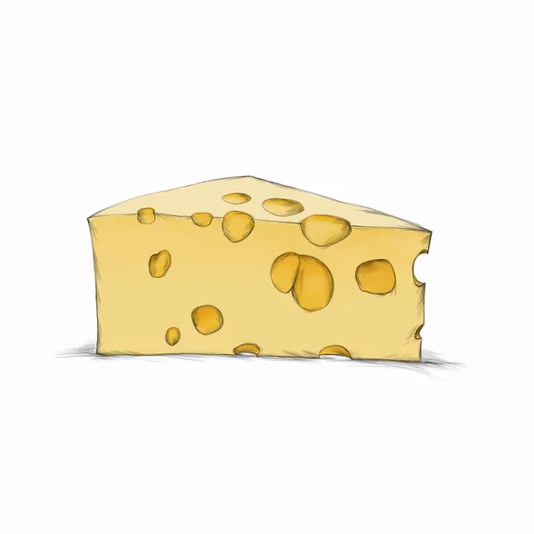 Delikli Basit Bir Peynir Parçasının Tasviri — Stok fotoğraf