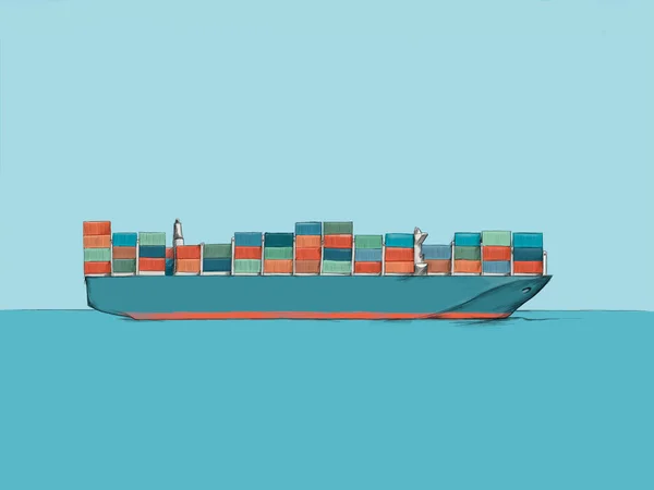 Illustration of a simple Container ship on the high seas