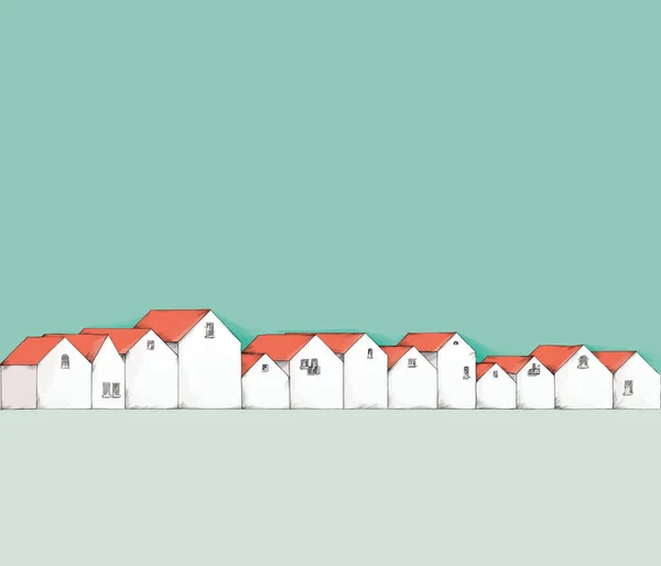 Illustration Une Longue Rangée Maisons Avec Des Résidents — Photo
