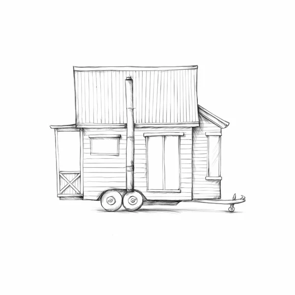 Illustration Eines Kleinen Hauses Mit Holzpaneelen — Stockfoto