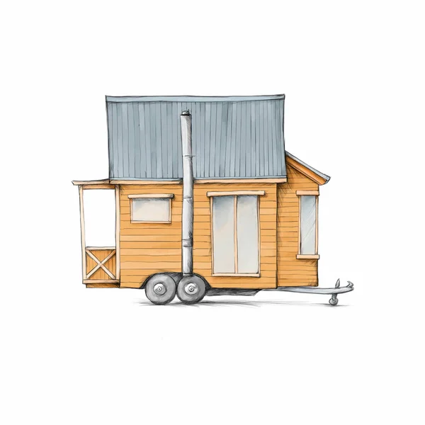 Ilustración Una Minúscula Casa Con Paneles Madera — Foto de Stock