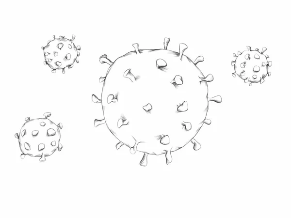 Ilustración Virus Grande Tres Virus Más Pequeños — Foto de Stock