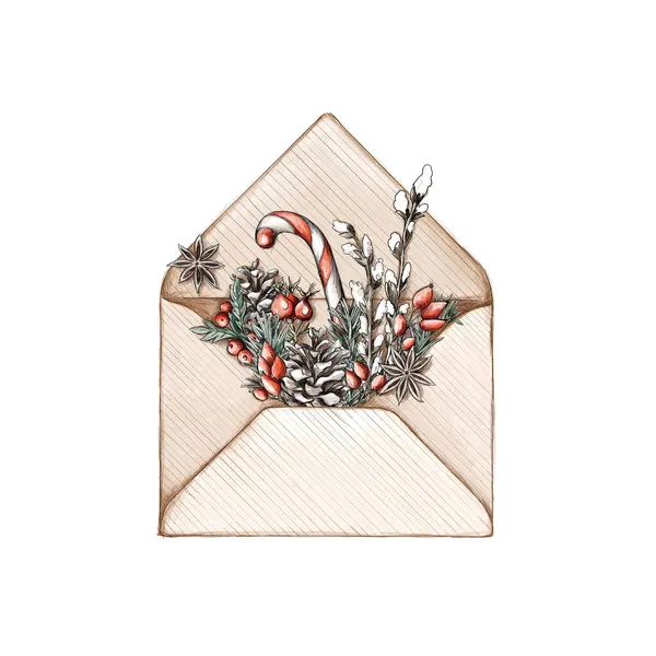 Illustration Une Enveloppe Ouverte Avec Canne Bonbons Décorations Noël Matériaux Images De Stock Libres De Droits