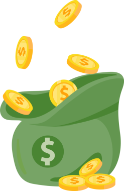 Altın paralarla dolu bir tomar dolar. vektör illüstrasyonu.