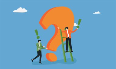 Sık sık sorulan ünlem işaretleri ve soru işaretlerinin çizimi. Sıklıkla sorulan sorular veya problem çözme, çözüm veya destek fikri kavramı,