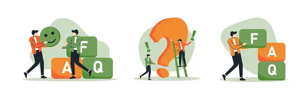 Faq konsepti müşteri desteği, servis vektör illüstrasyonuna soru işareti ile yardım