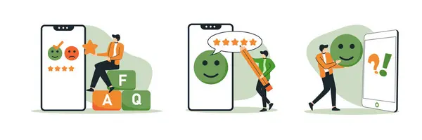 Resimli kişi müşteri servisi, Positif müşteri geri bildirimi ve olumlu derecelendirme yıldızı