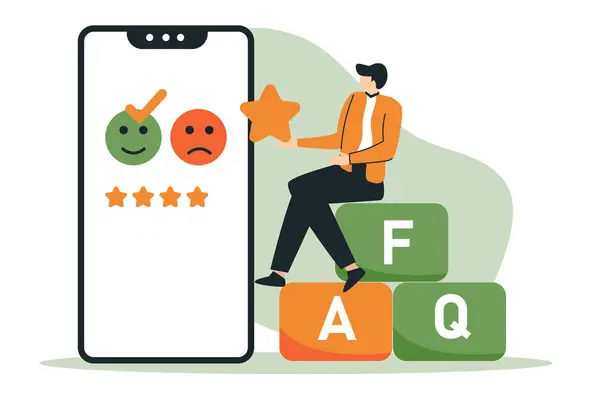 Faq konsepti müşteri desteği, servis yardım vektör illüstrasyonu soru işareti, Müşteri desteği geri bildirimi