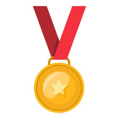 Altın yıldızlı madalyon başarısı metalik kazanan işaret simgesi düz