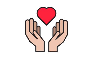 Beyaz arkaplanda el vektörü simgesine sahip kalp