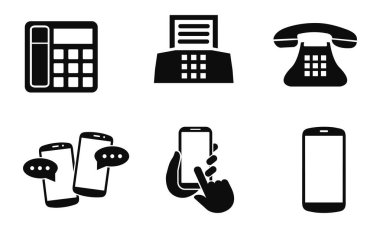 Beyaz arka planda bir dizi telefon simgesi. Cep telefonları için siyah beyaz simgeler. vektör illüstrasyonu.