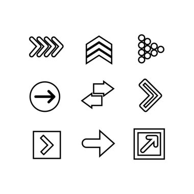 Simgeleri ayarla. Ok simgesi. Ok vektör koleksiyonu. Ok at. İmleç. Modern basit oklar. Vektör illüstrasyonu