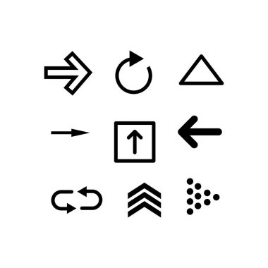 Simgeleri ayarla. Ok simgesi. Ok vektör koleksiyonu. Ok at. İmleç. Modern basit oklar. Vektör illüstrasyonu