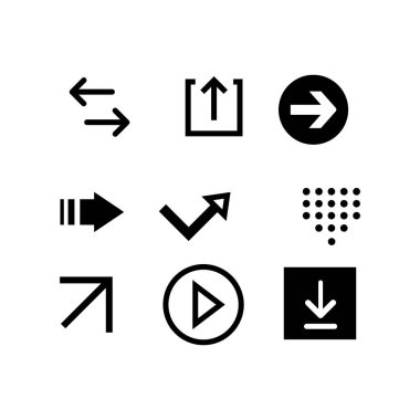 Simgeleri ayarla. Ok simgesi. Ok vektör koleksiyonu. Ok at. İmleç. Modern basit oklar. Vektör illüstrasyonu