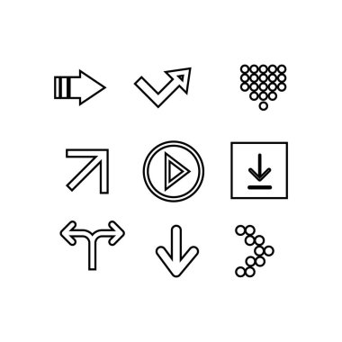 Simgeleri ayarla. Ok simgesi. Ok vektör koleksiyonu. Ok at. İmleç. Modern basit oklar. Vektör illüstrasyonu