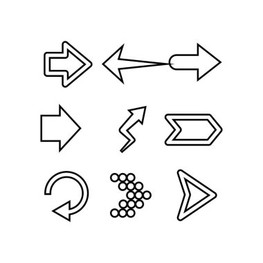 Simgeleri ayarla. Ok simgesi. Ok vektör koleksiyonu. Ok at. İmleç. Modern basit oklar. Vektör illüstrasyonu
