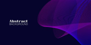 Pembe ve mor dalgalı çizgi deseni koyu mavi arkaplanda ve kopyalama alanı var. Modern teknoloji fütüristik neon renk konsepti. Soyut geniş pankart tasarımı.