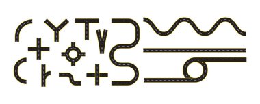 Asfalt yolu. Sokak, sarı şeritli araba yolu, beyaz şeritli. Yön için şeritleri olan bir ray inşaatı. vektör yanılma oranı