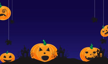 Korkunç bir balkabağının arka planında Cadılar Bayramı balkabağı ve yarasaları